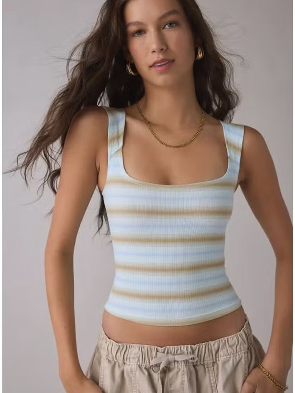 Urban Outfitters Striped Square-Neck Tank in Blue and Tan